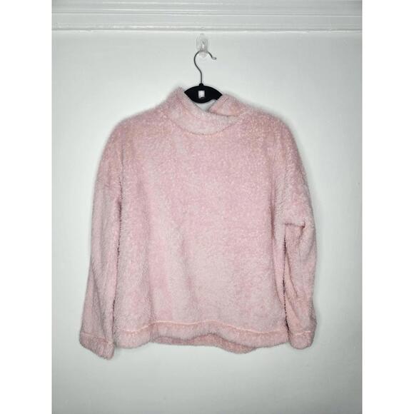 Jane & Bleecker Pajama Top Womens Medium Pink Fleece Mock Neck Pullover Lounge - Picture 2 of 6